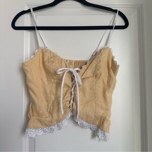 Reformation Josephine Linen Crop Top Parmesan Light Yellow Scalloped Sz 4 *READ